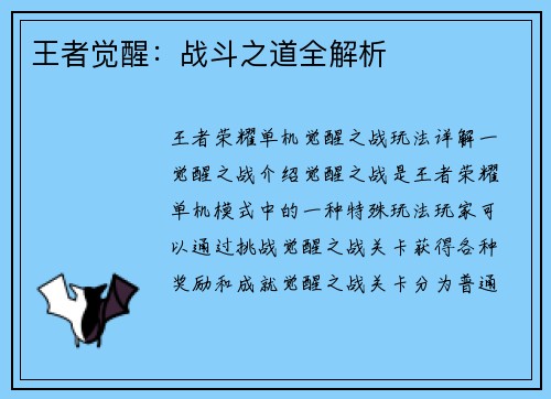 王者觉醒：战斗之道全解析